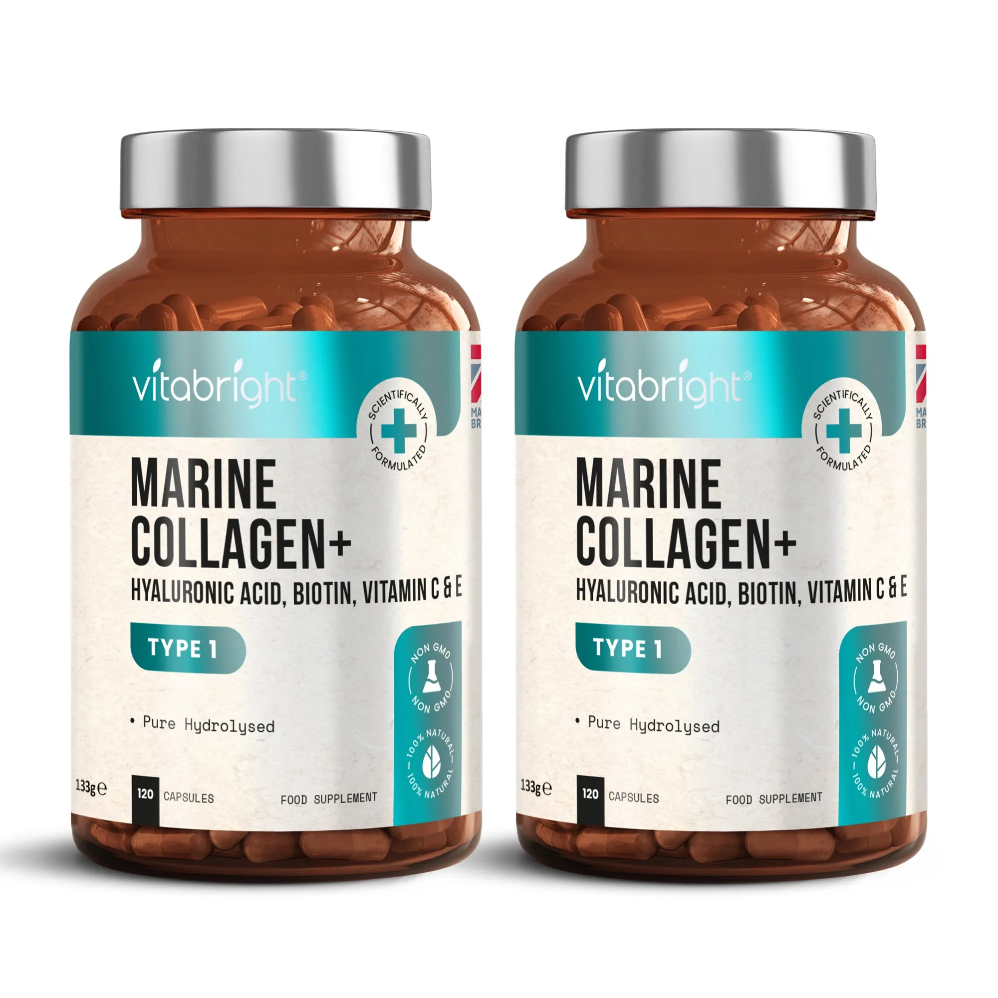 Collagen capsules, 120 x High strength Hydrolysed Marine Collagen Type 1, 1165mg