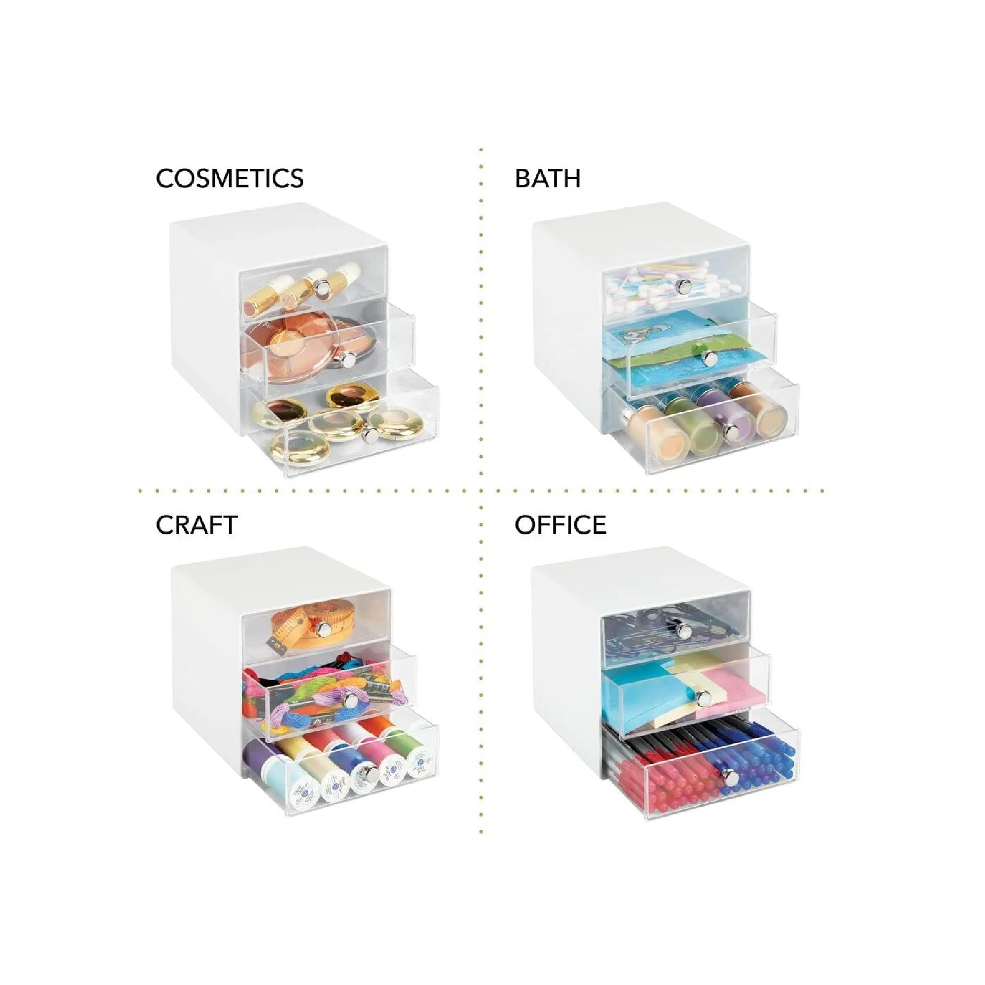mDesign Plastic Home Office 3 Drawer Cube Storage Organizer