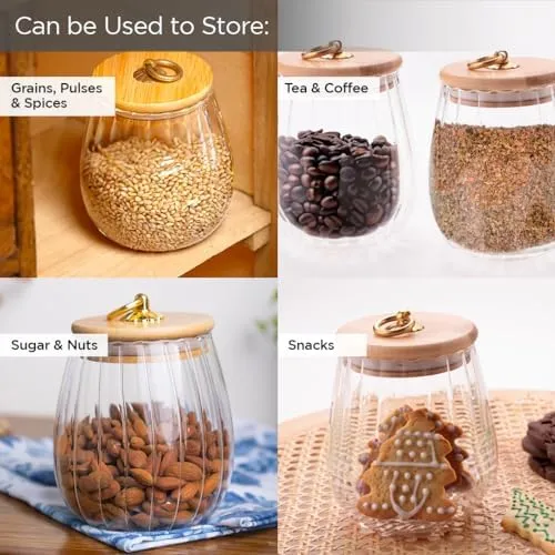 UMAI Borosilicate Glass Jar with Bamboo Lid | Kitchen Organizer Items and Storage | Multi-utility, Leakproof, Airtight Storage Jar for Cookies, Snacks, Tea, Coffee, Sugar (680 ml)